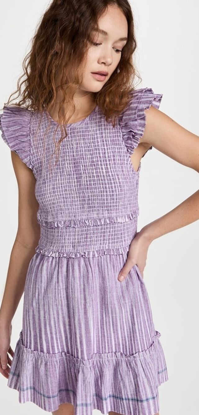 Saylor Zinnia Smocked Striped Dress Violet Size Small